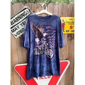 Vintage Y2K The Mountain Motorcycle Eagle American Flag Tie dye Tshirt Size 3XL